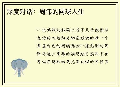 深度对话：周伟的网球人生