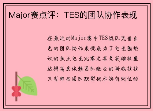 Major赛点评：TES的团队协作表现