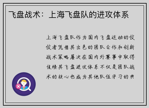 飞盘战术：上海飞盘队的进攻体系