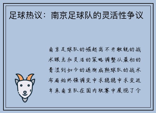足球热议：南京足球队的灵活性争议